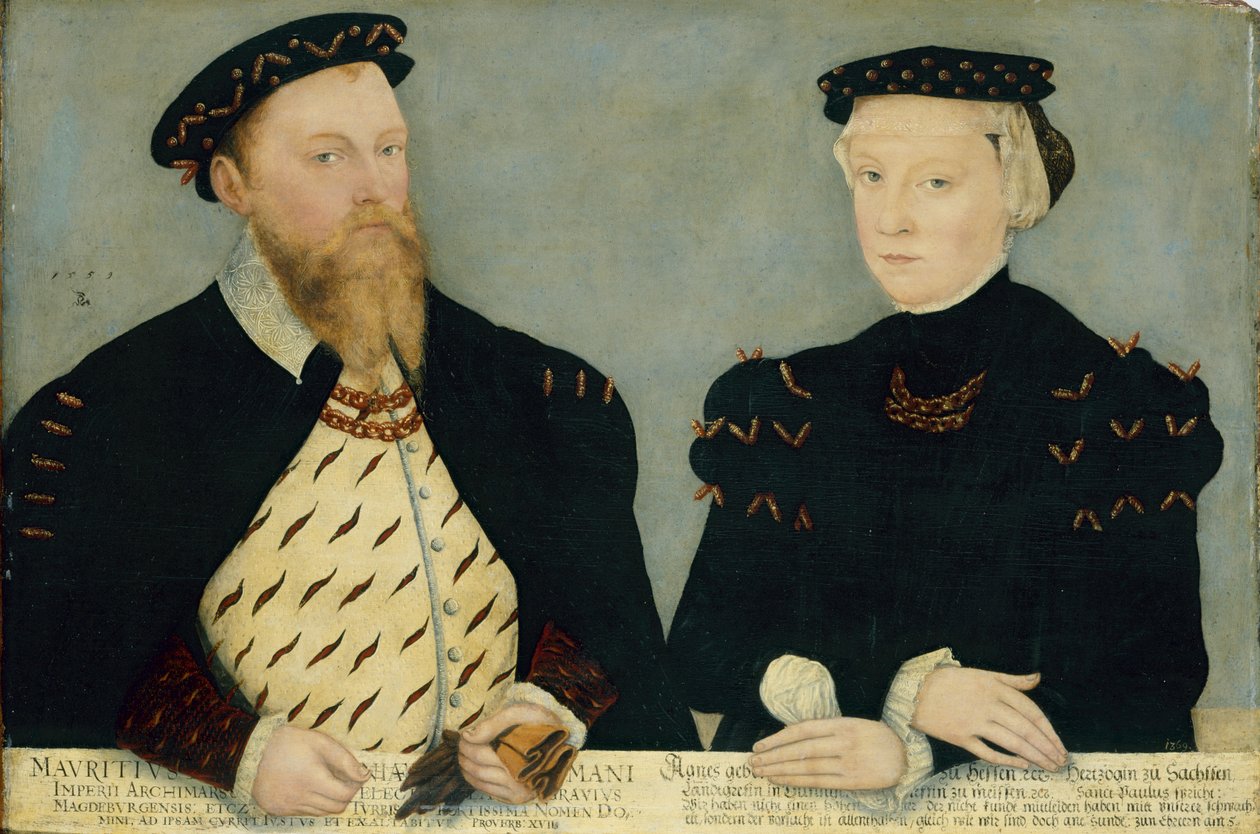 Alemán: Elector Moritz de Sajonia (1521-1553) y su esposa Agnes (1527-1555) Moritz, Elector de Sajonia y su esposa Agnes de Lucas Cranach the Younger