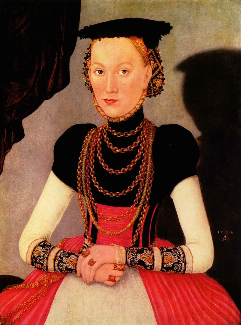 Alemán: Weibliches Bildnis / Bildnis einer Frau (eine geborene Hoffmann aus Leipzig) Retrato de mujer / Portrait of a Woman (a Hoffmann by birth from Leipzig) de Lucas Cranach the Younger