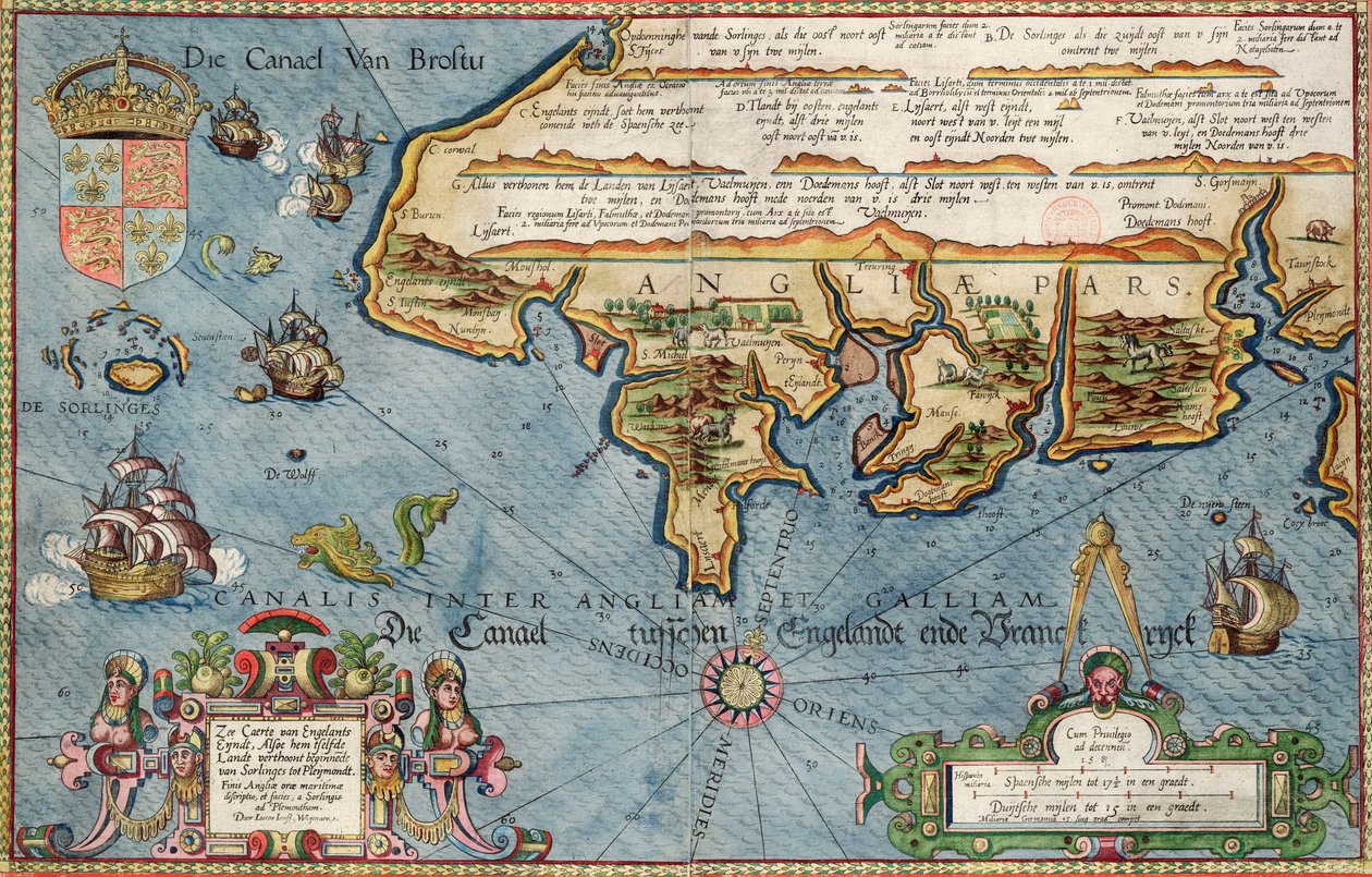 Carta del Canal de la Mancha de Lucas Janszoon Waghenaer