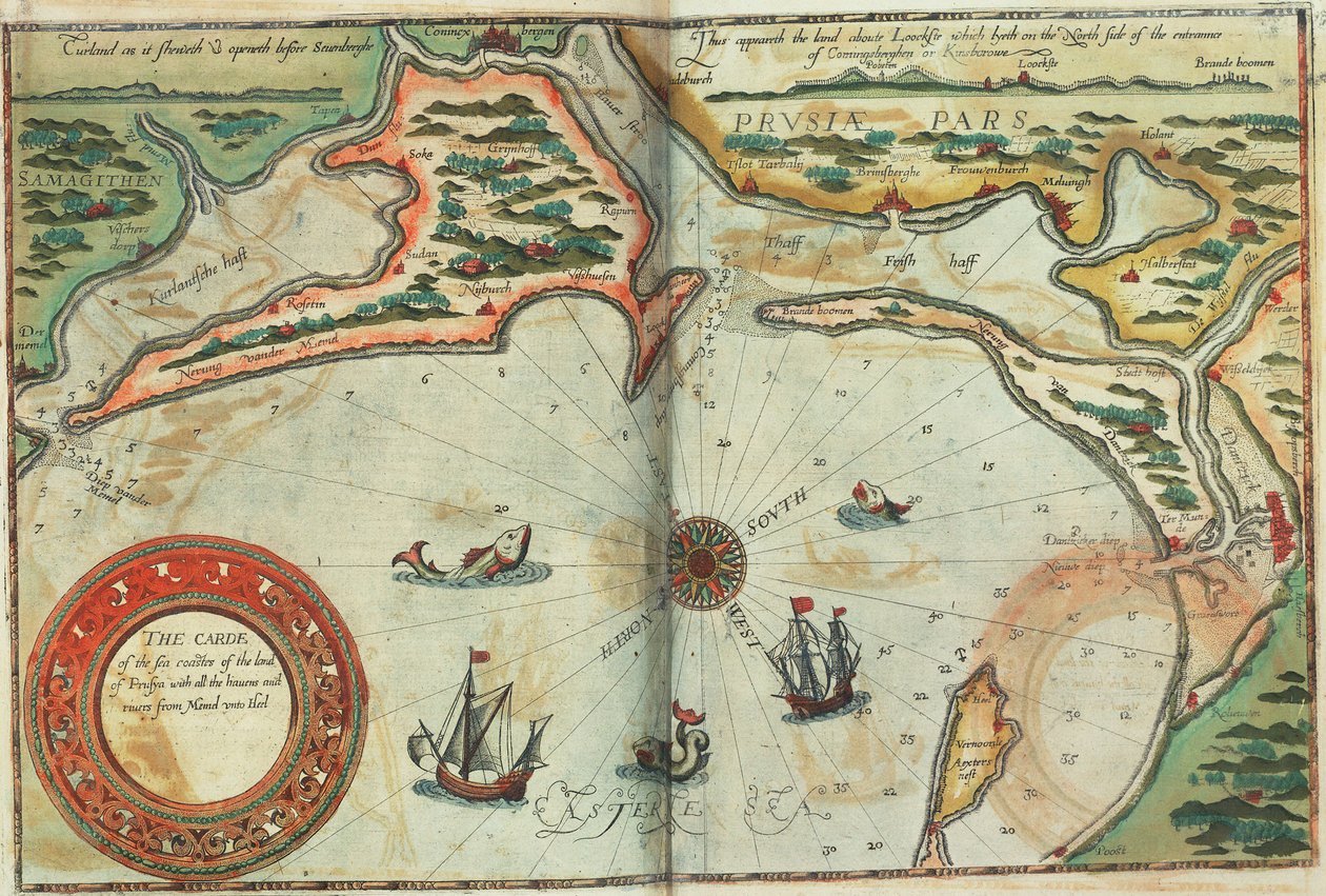 Costa de Prusia con todos los puertos y ríos desde Memel hasta Heel de Lucas Janszoon Waghenaer