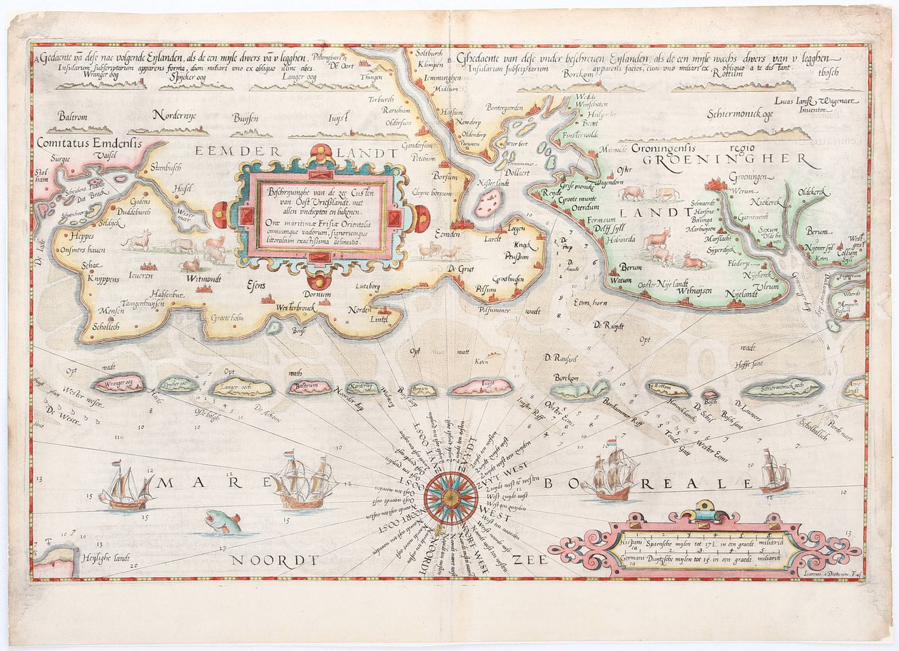 Mapa de Frisia Oriental 1584 de Waghenaer de Lucas Janszoon Waghenaer