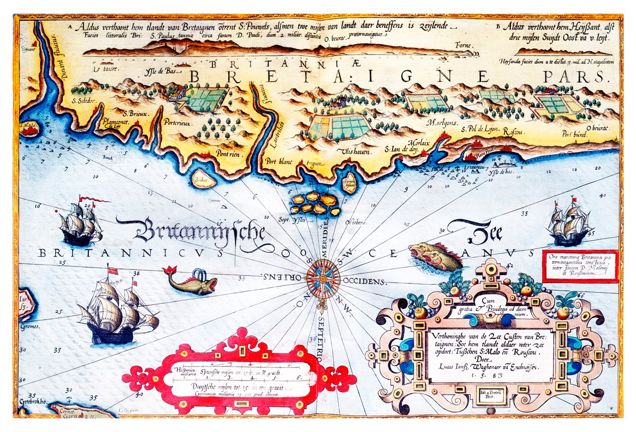 Carta de navegación de la costa de Bretaña de Lucas Janszoon Waghenaer