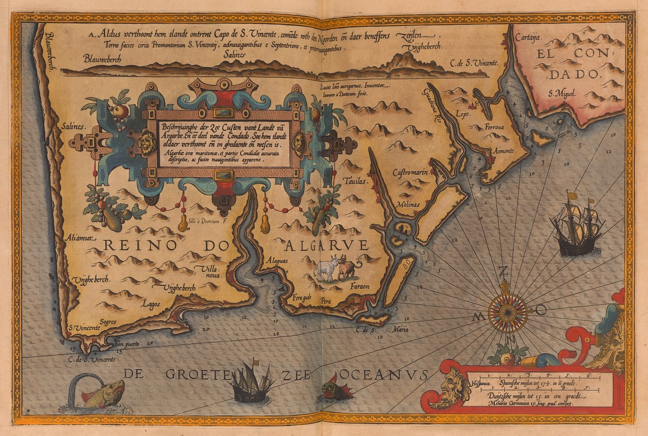 Atlas de gran tamaño titulado "Speculum nauticum super navigatione maris occidentalis confectu, continens omnes oras maritimas Galliae, Hispaniae, and praecipuarum partium Angliae", c.1591 (dibujo). de Lucas Janszoon Waghenaer