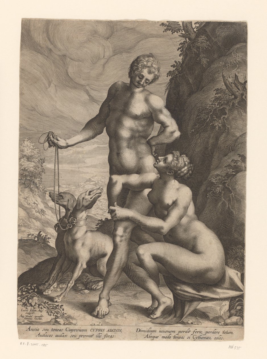 Venus y Adonis con dos perros de Lucas Kilian