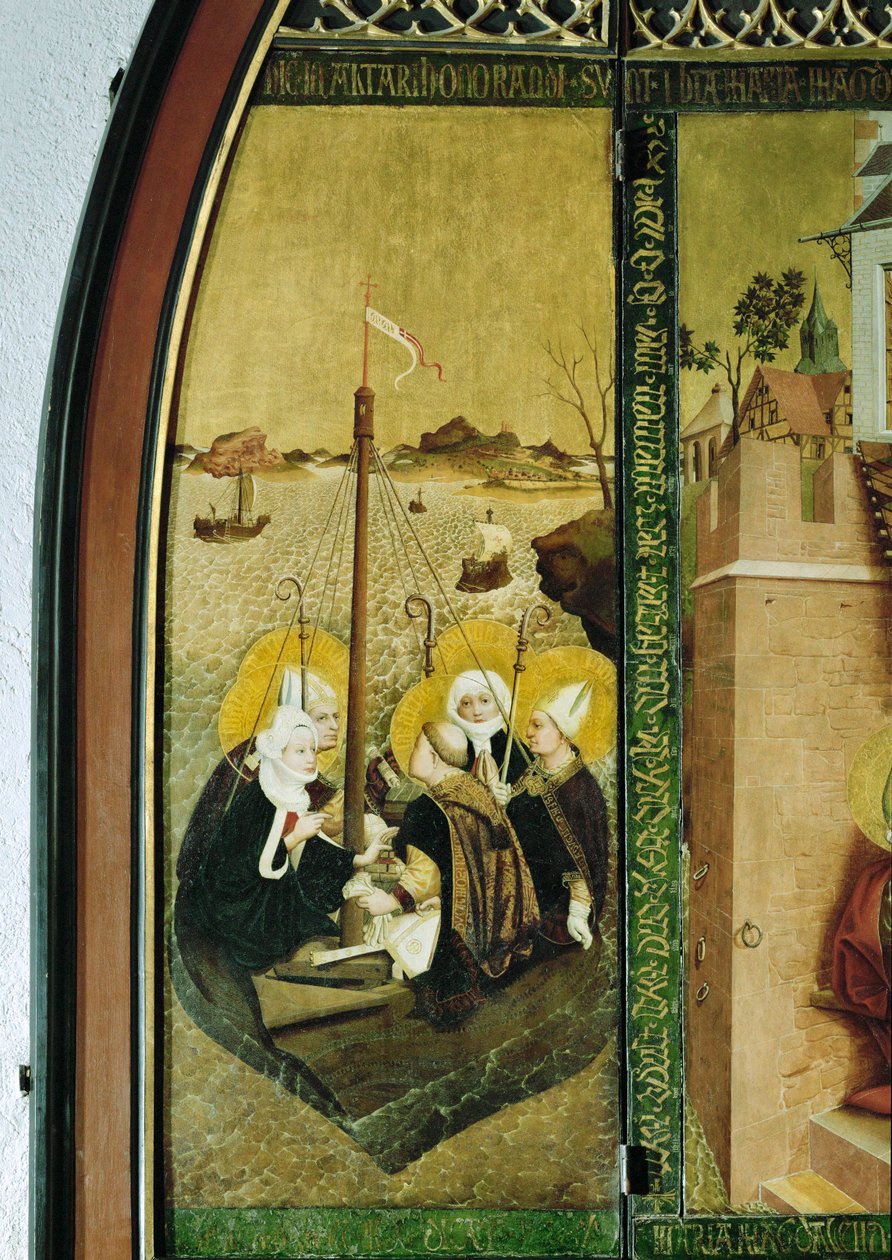 Viaje de San Lázaro y de las Santas Magdalena y María ... (temple sobre pergamino) de Lucas Moser