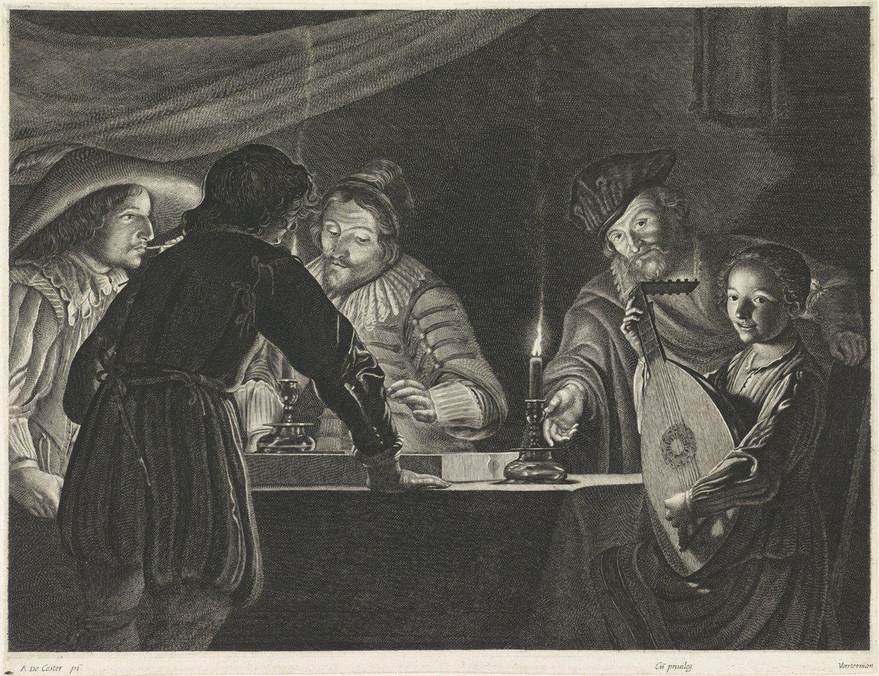 Jugadores de Tric-trac a la luz de las velas de Lucas Vorsterman (I)