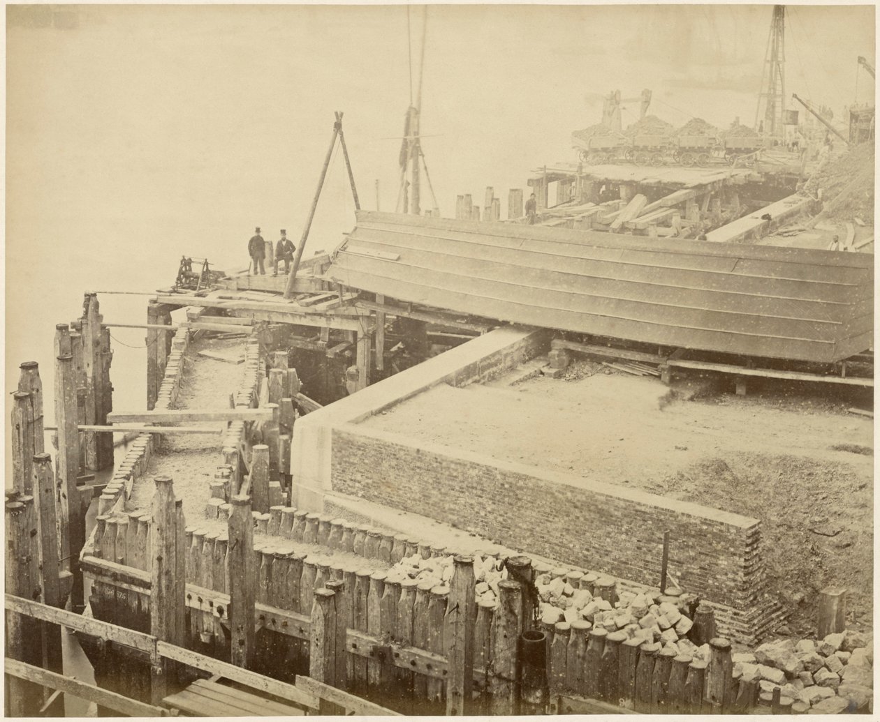 Construcción de la ampliación del Limehouse Basin, Londres, mayo de 1869 de Lucas and Tuck