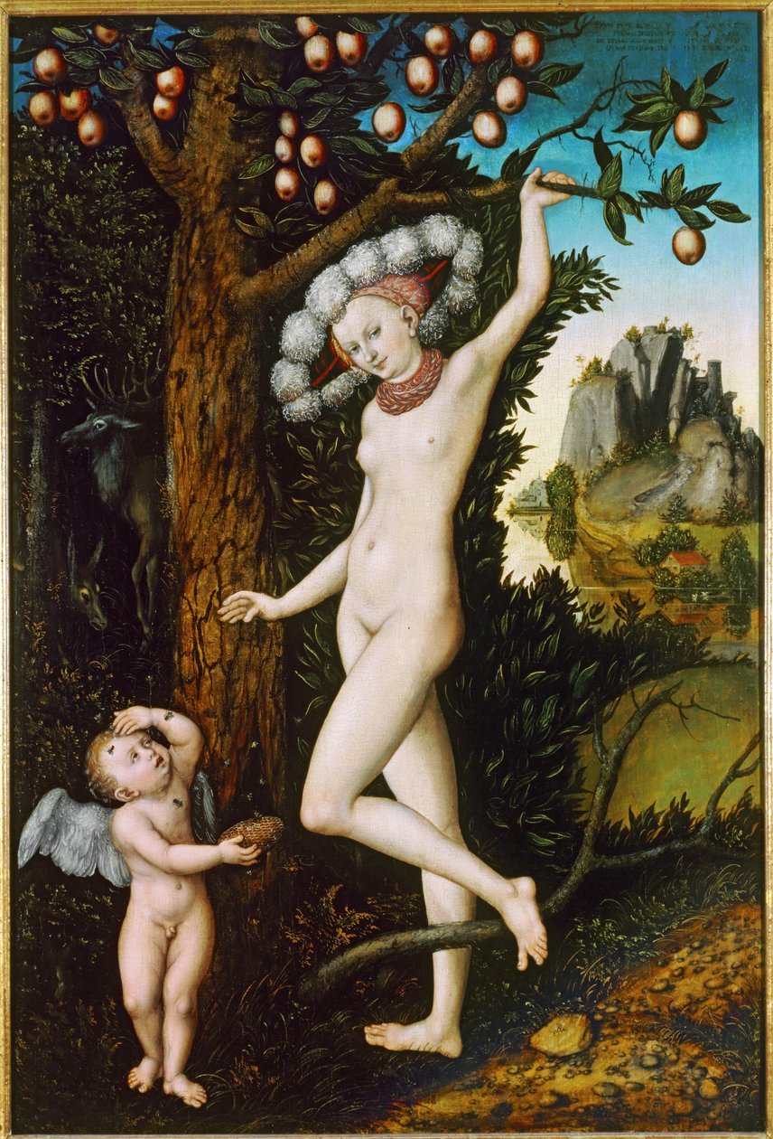Cupido quejándose a Venus ... (pintura sobre madera) de Lucas the Elder Cranach