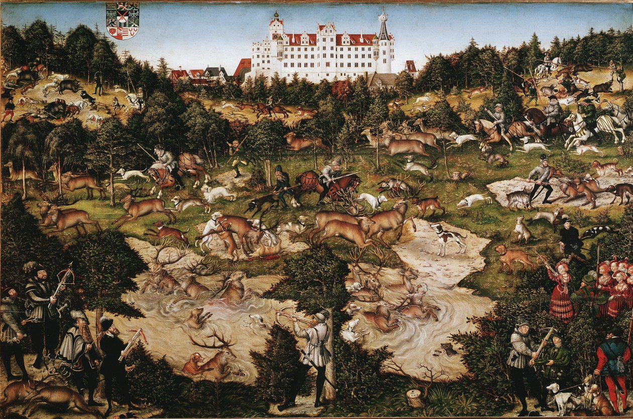 Caza en honor de Carlos V en el castillo de Torgau de Lucas the Elder Cranach