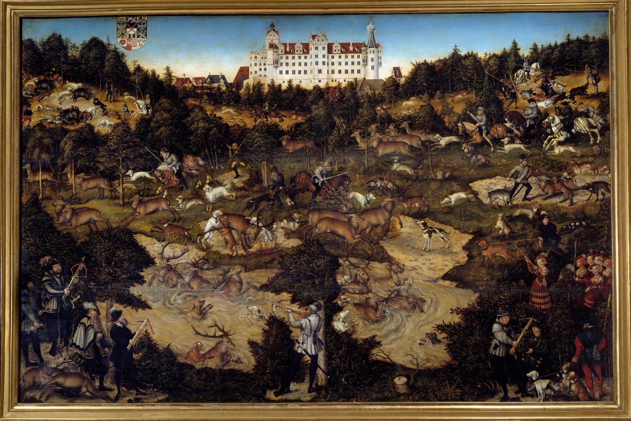 Caza en honor de Carlos V en el Castillo de Torgau (Alemania) de Lucas the Elder Cranach