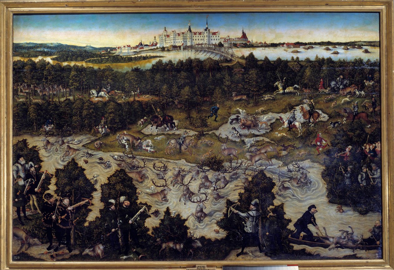 Caza en honor de Carlos V en el castillo de Torgau en Alemania. Pintura de Lucas Cranach el Viejo (1472-1553) 1544. Madrid. Museo del Prado de Lucas the Elder Cranach