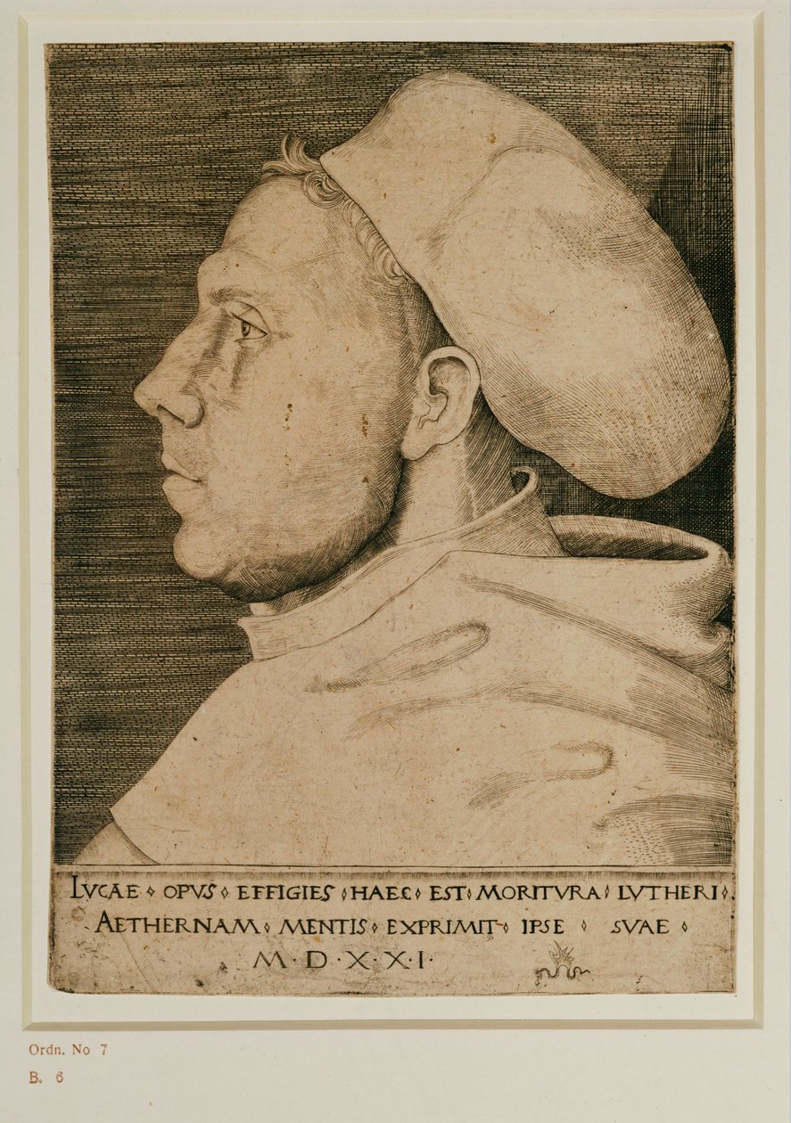 Martín Lutero con gorro de médico. Grabado ... (grabado) de Lucas the Elder Cranach