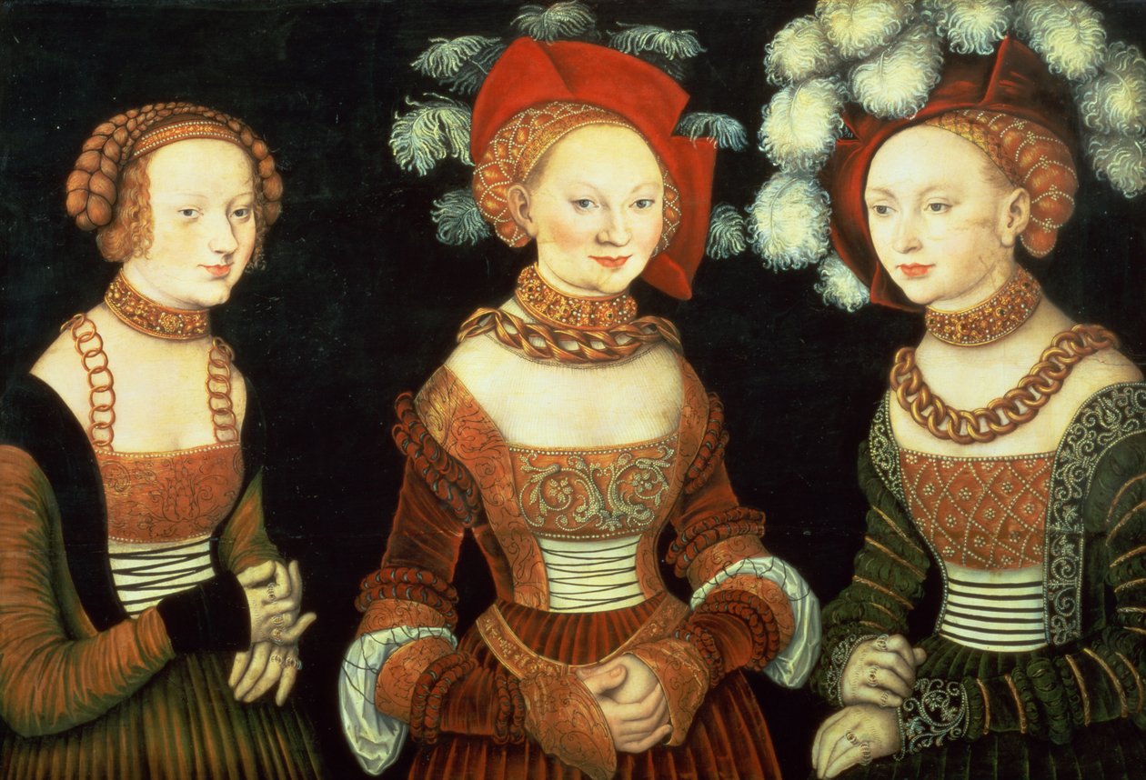 Tres princesas de Sajonia, Sibylla (1515-92), Emilia (1516-91) y Sidonia (1518-75), hijas del Duque Heinrich de Frommen, c.1535 (panel) de Lucas the Elder Cranach