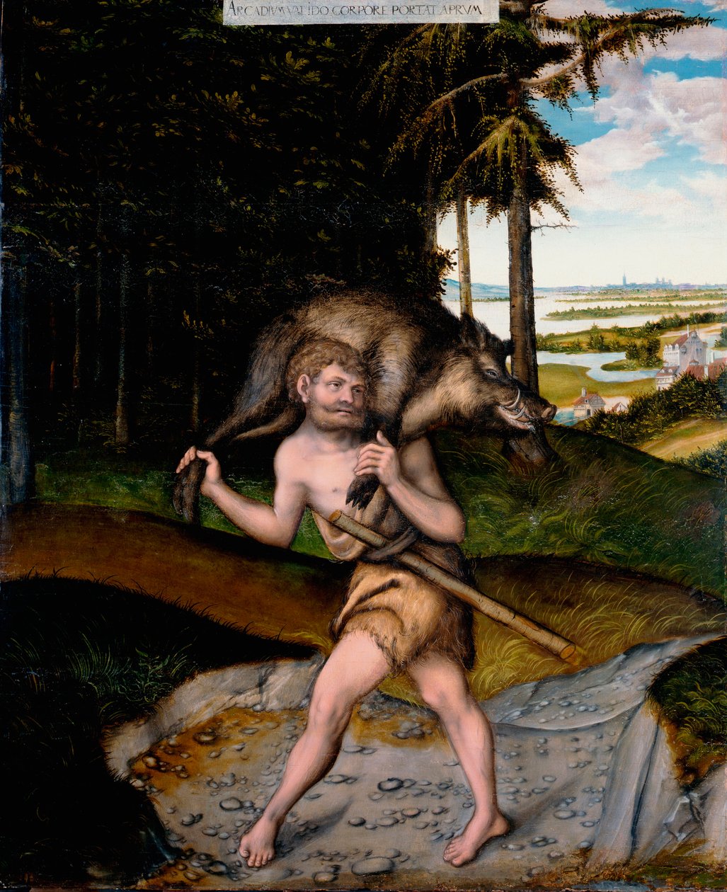 Trabajos de Hércules: Hércules y el jabalí de Erimanto de Lucas the Elder Cranach