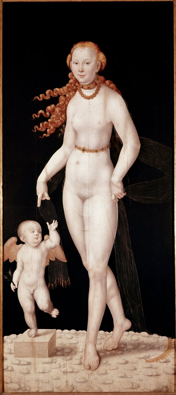 Venus y Cupido. Pintura de Lucas Cranach el Joven (1515-1586) 1540 aprox. Dim. 196 x 89 cm Múnich, Alte Pinakothek de Lucas the Younger Cranach