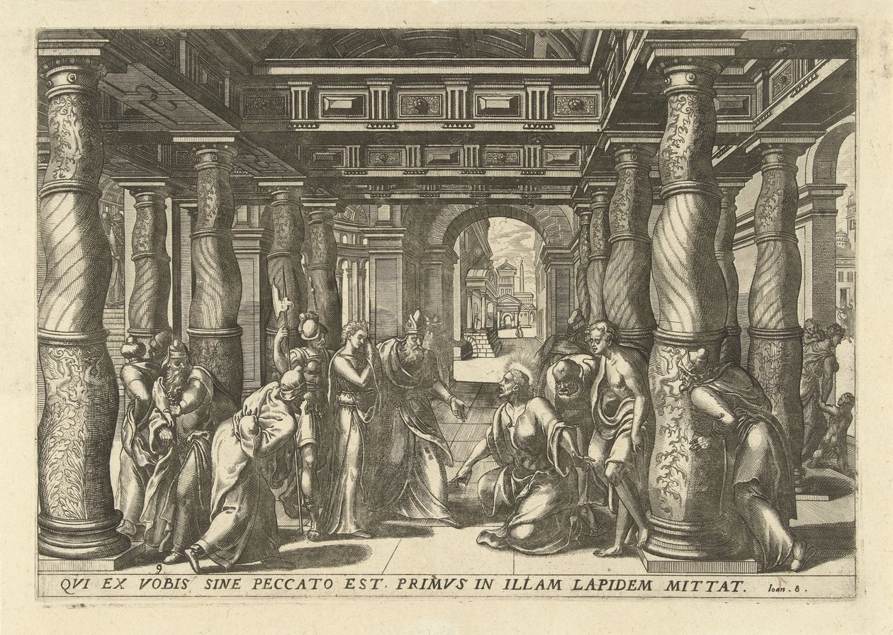 Cristo y la adúltera
Memorabilivm Novi Testamenti in templo gestorvm icones tredecim elegantissimi ac ornatissimi (título de la serie) de Lucas van Doetechum