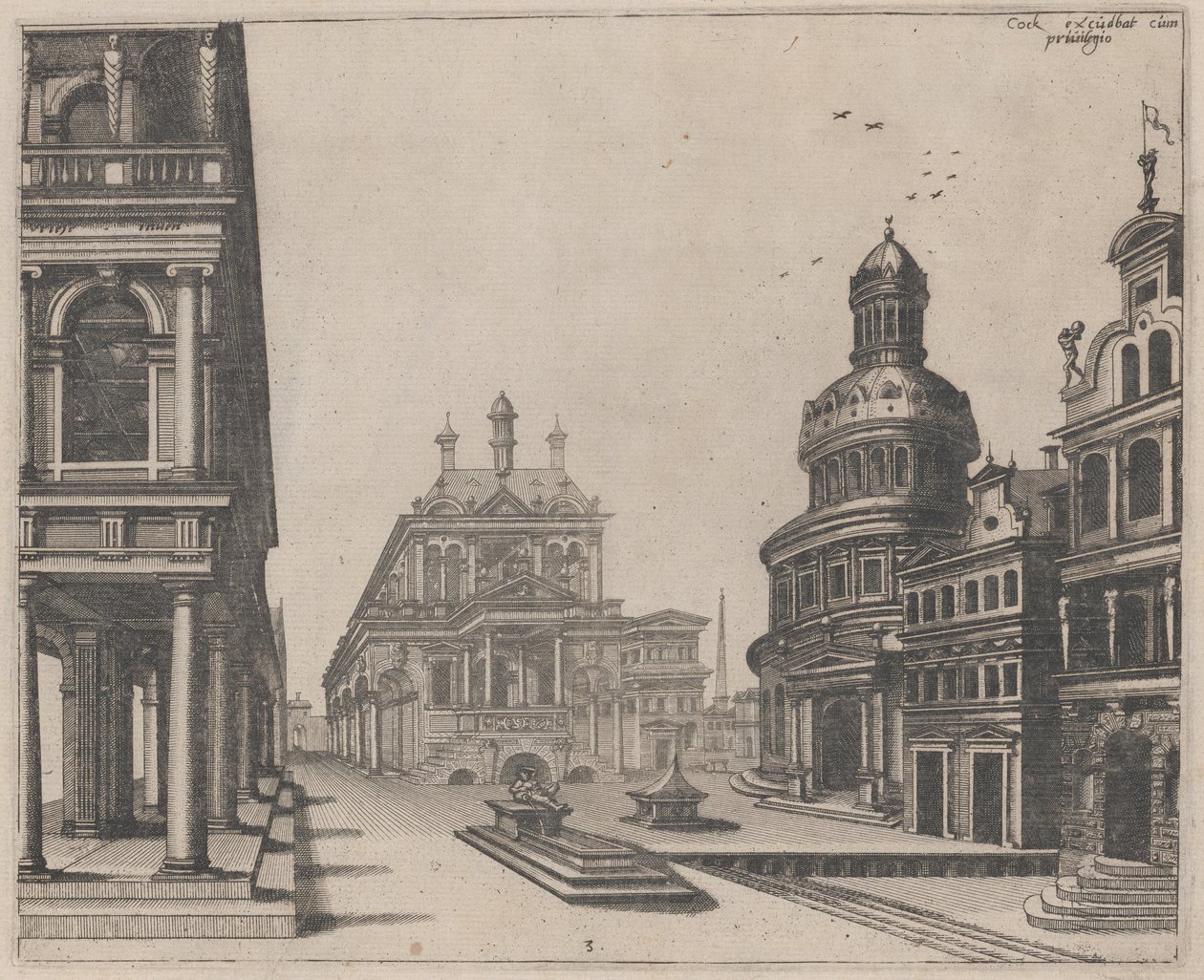 Esquina de un Palacio con Columnata y Edificio Circular de Lucas van Doetechum and Johannes