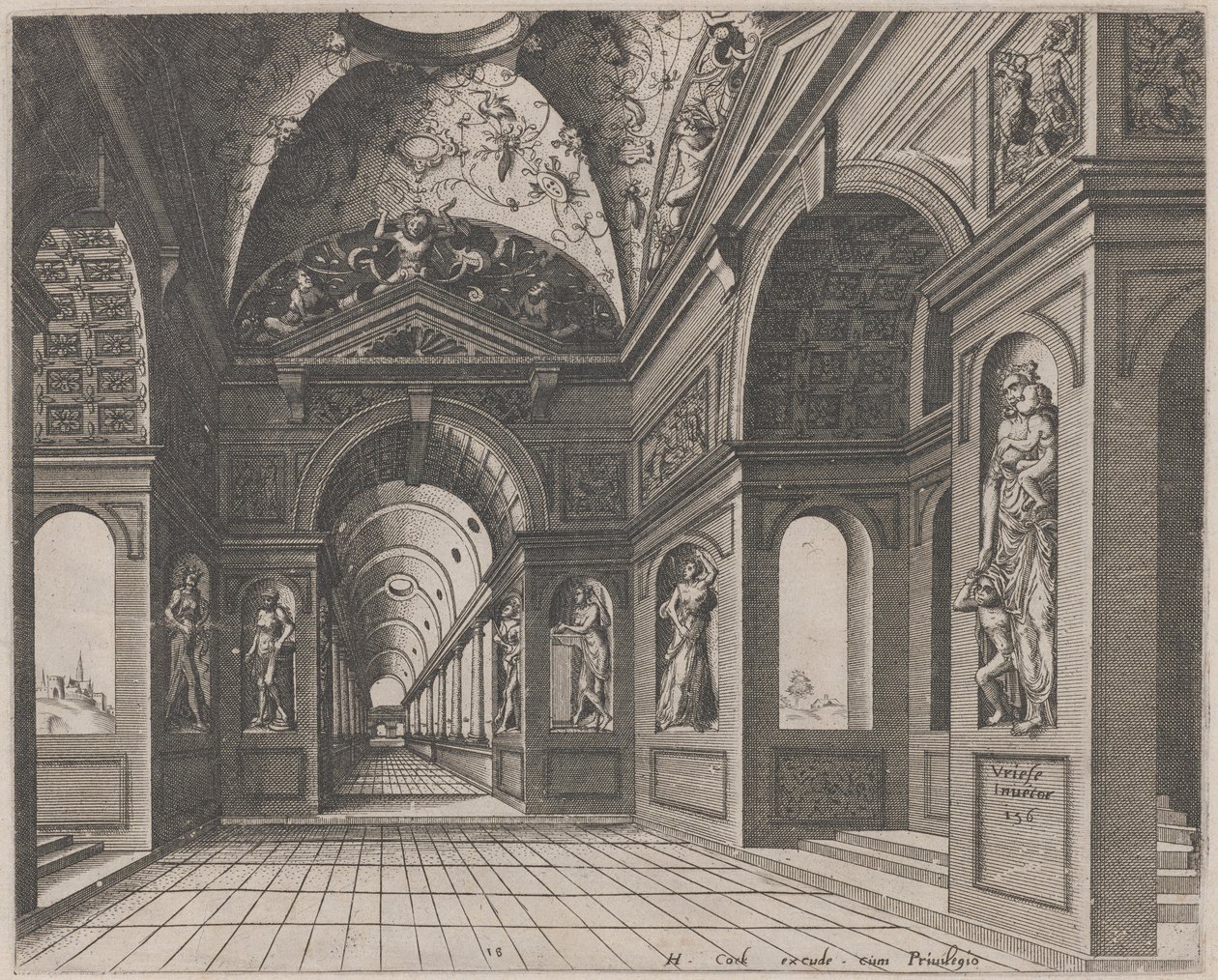 Interior de un salón abovedado decorado con grotescos de Lucas van Doetechum and Johannes