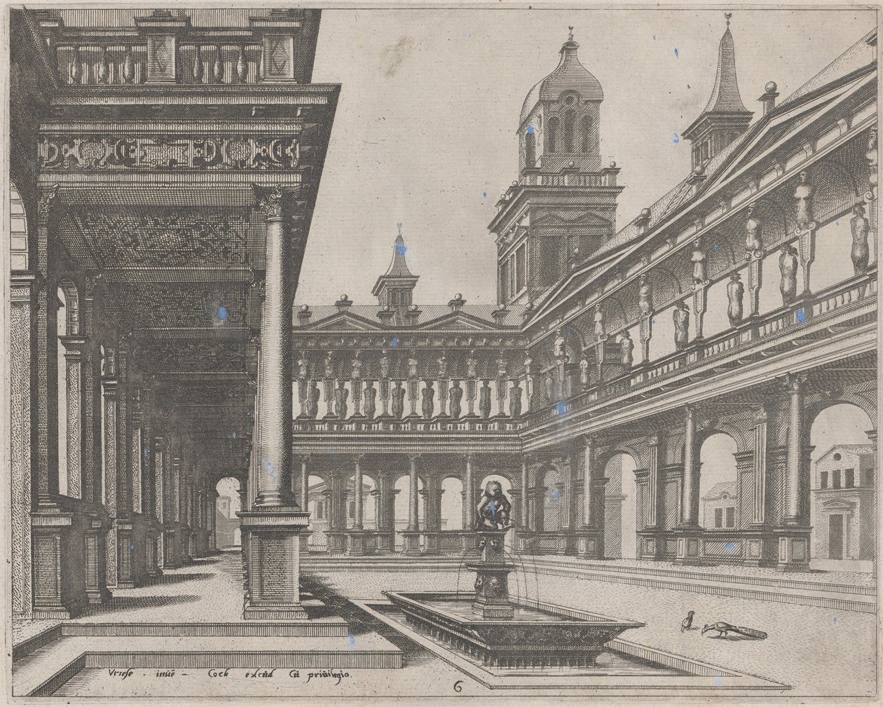 Patio del palacio con fuente en una cuenca rectangular de Lucas van Doetechum and Johannes