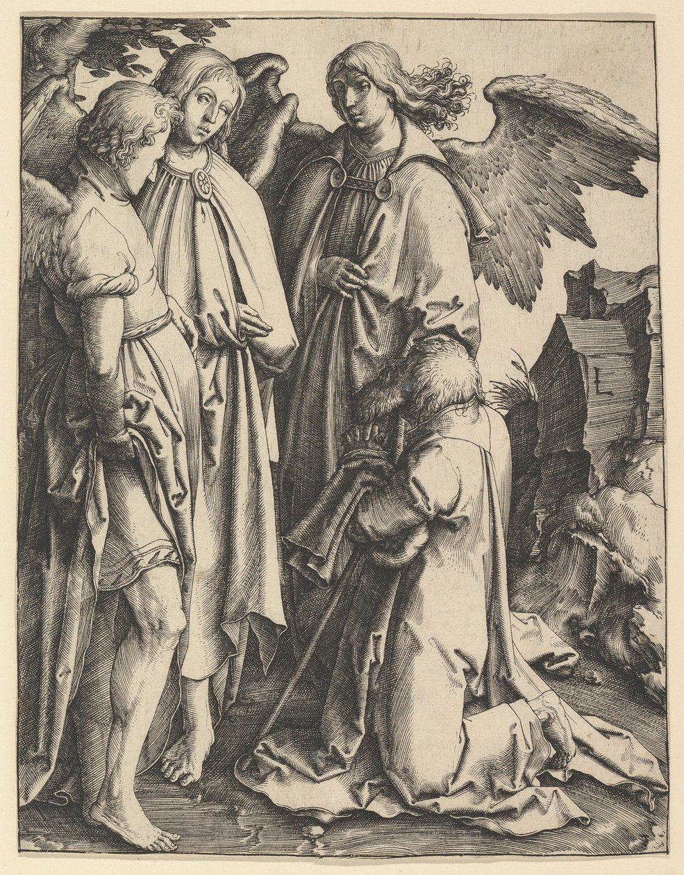 Abraham y tres ángeles de Lucas van Leyden
