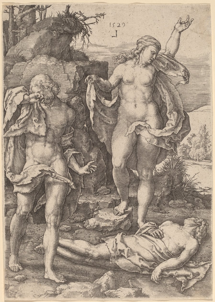 Adán y Eva lamentando la muerte de Abel de Lucas van Leyden