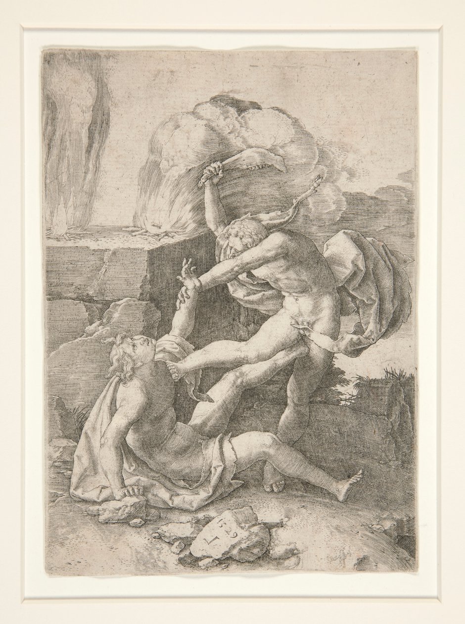 Caín matando a Abel, de la Historia de Adán y Eva de Lucas van Leyden