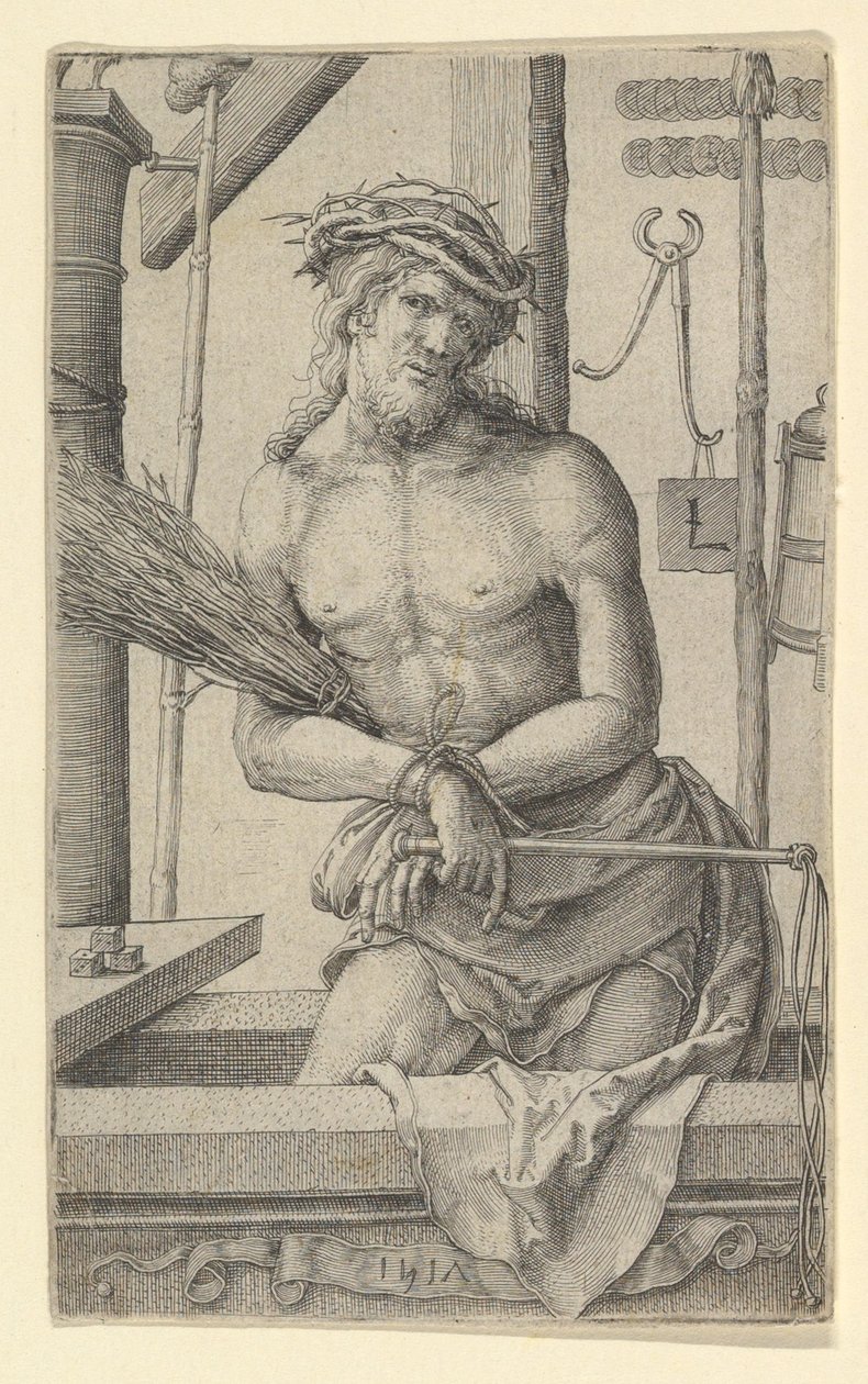 Cristo como el hombre de dolores con los instrumentos de la pasión de Lucas van Leyden
