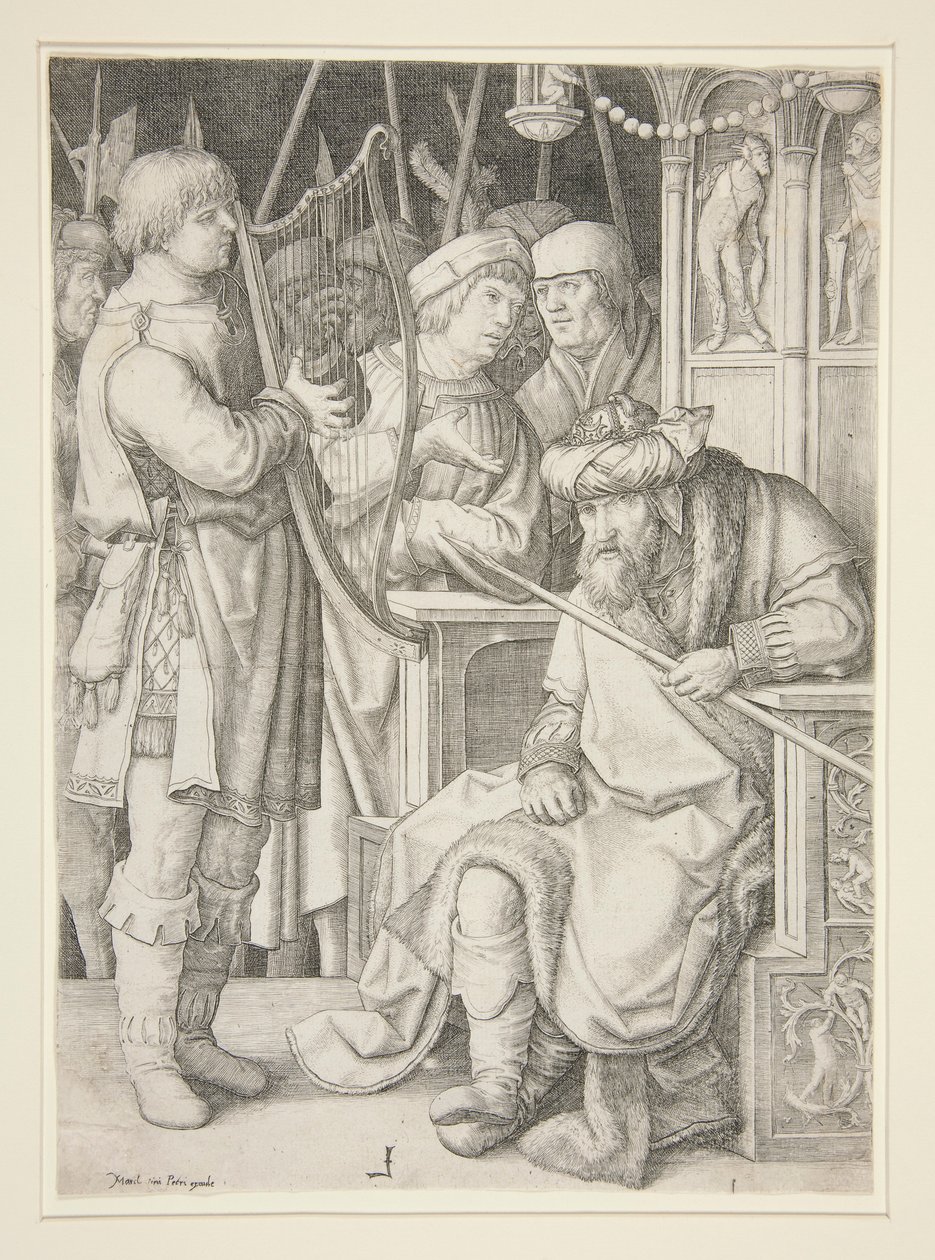 David tocando el arpa ante Saúl de Lucas van Leyden