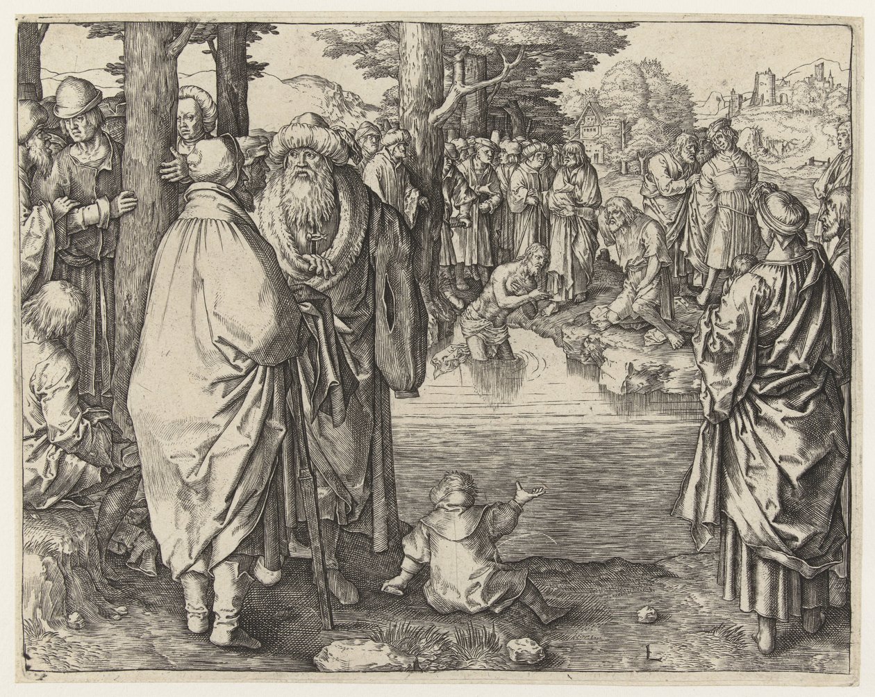 El bautismo de Cristo en el Jordán de Lucas van Leyden