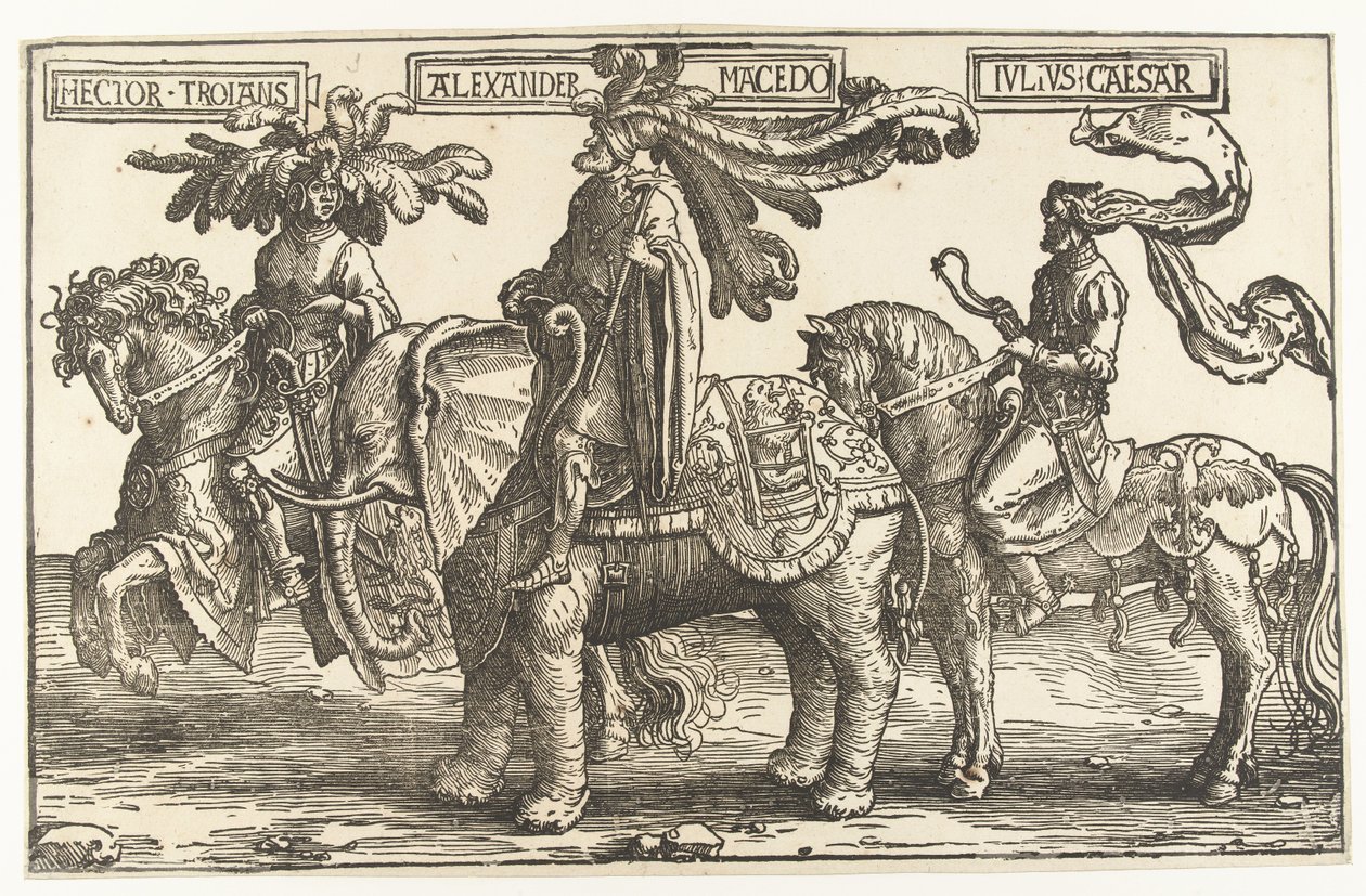 Los héroes Héctor de Troya, Alejandro Magno y Julio César Los nueve héroes (título de la serie) de Lucas van Leyden