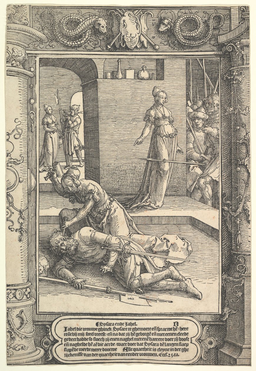 Jael Matando a Sísara, marco ornamental, ca. 1517 de Lucas van Leyden