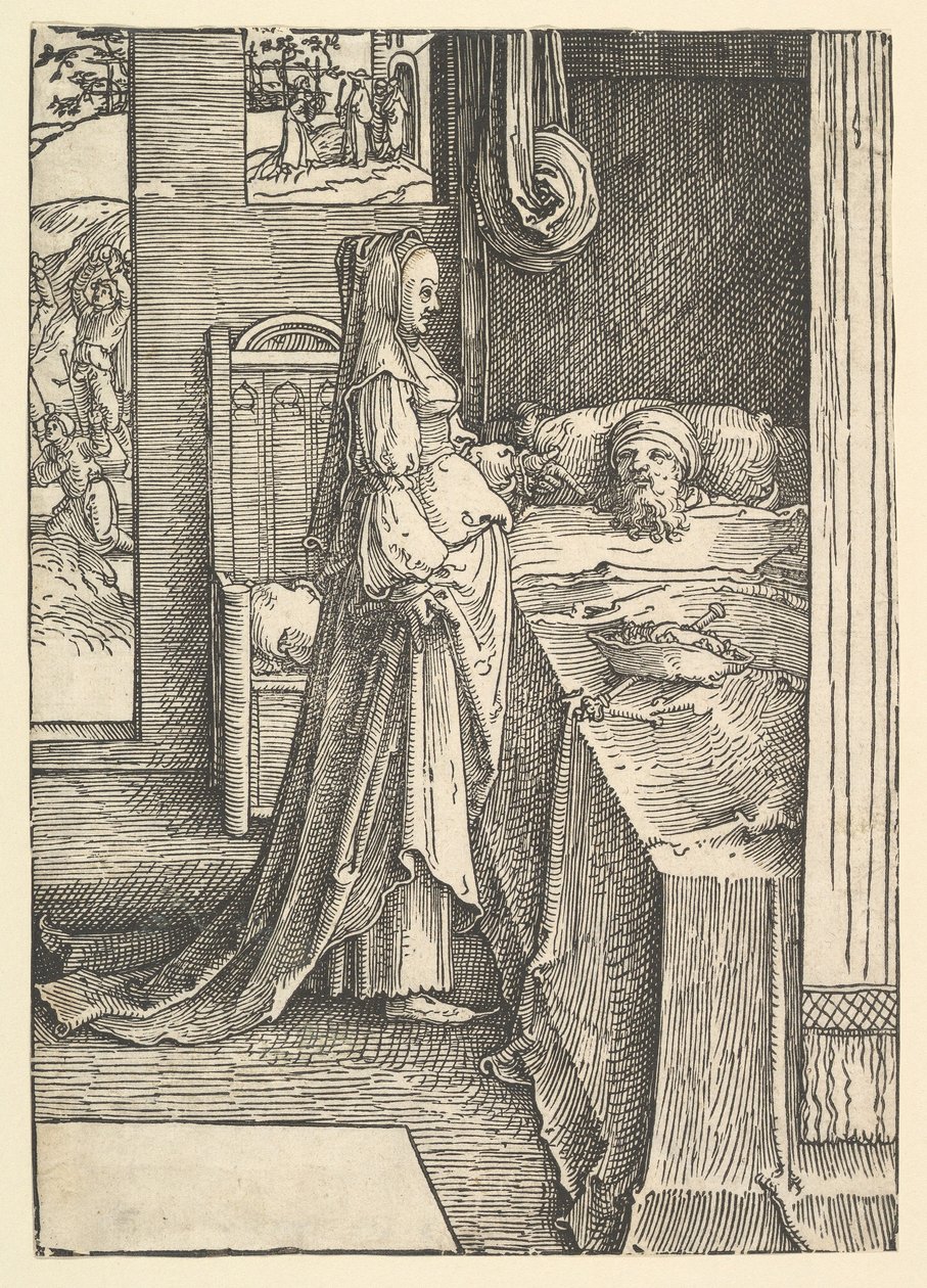 Jezabel prometiendo los viñedos de Nabot al rey Acab, ca. 1517 de Lucas van Leyden
