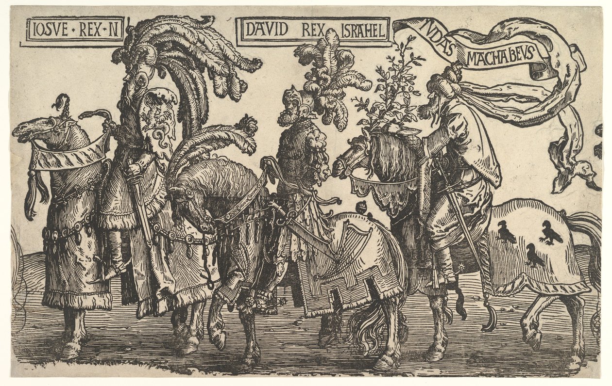 Josué, David y Judas Macabeo, de Los Nueve Héroes, ca. 1520 de Lucas van Leyden