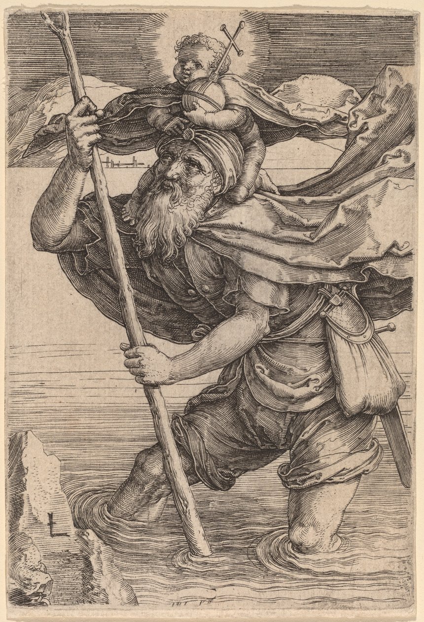 San Cristóbal llevando al Niño Cristo de Lucas van Leyden