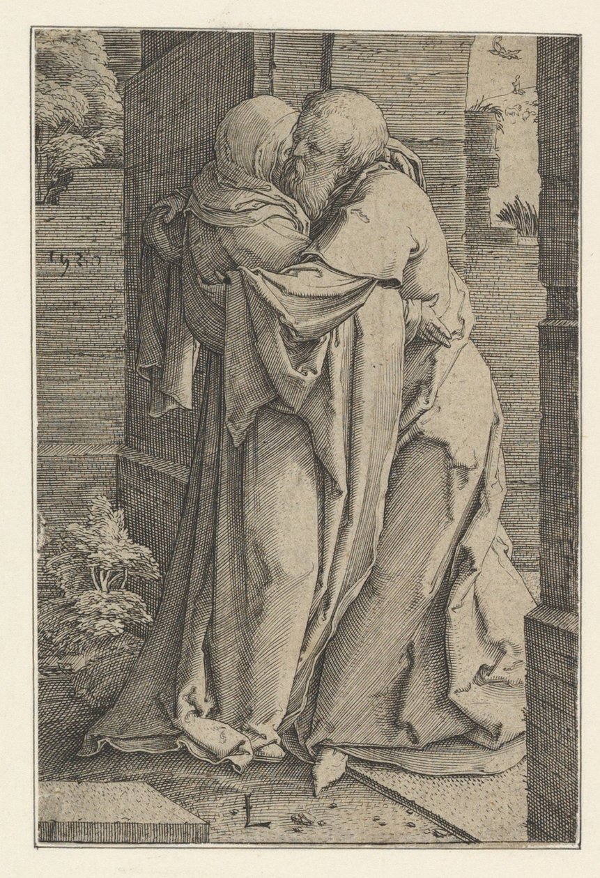 San Joaquín Abrazando a Santa Ana, 1520 de Lucas van Leyden