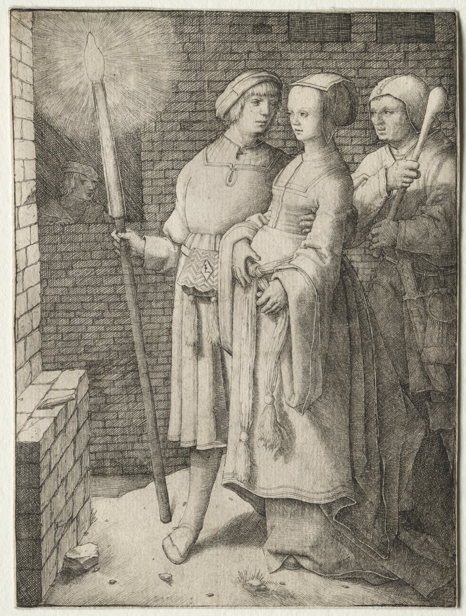 El hombre con la antorcha y una mujer seguida por un tonto de Lucas van Leyden