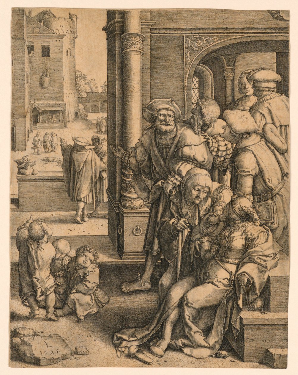 El poeta Virgilio suspendido en una cesta de Lucas van Leyden