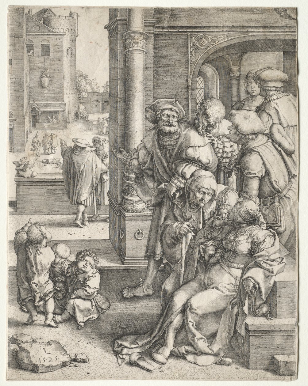 El poeta Virgilio suspendido en una cesta, 1525 de Lucas van Leyden