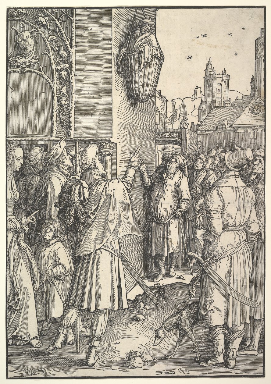 El poeta Virgilio en una cesta de Lucas van Leyden