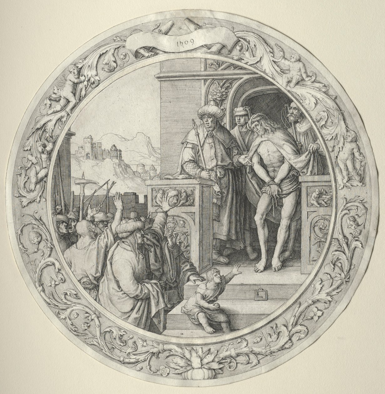 La Pasión Redonda: Cristo presentado al pueblo, 1509 de Lucas van Leyden