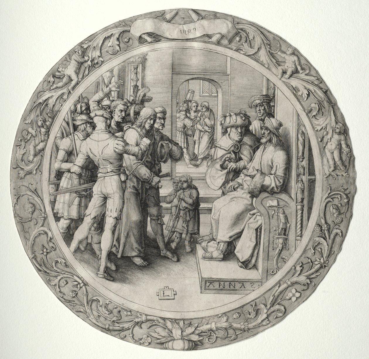 La Pasión Redonda: Cristo ante el sumo sacerdote de Lucas van Leyden