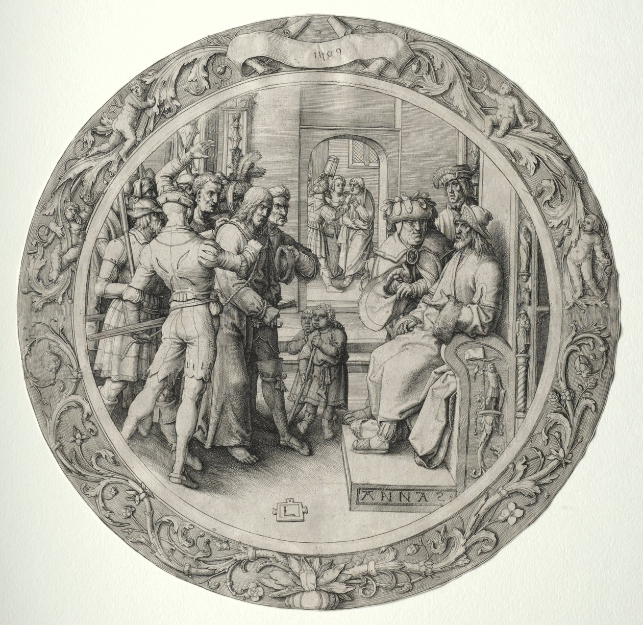 La Pasión Redonda: Cristo ante el Sumo Sacerdote, 1509 de Lucas van Leyden