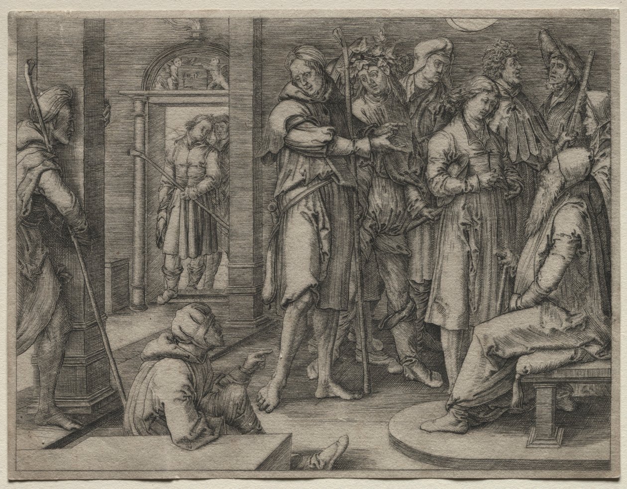 La historia de José: José interpreta su sueño a Jacob, 1512 de Lucas van Leyden