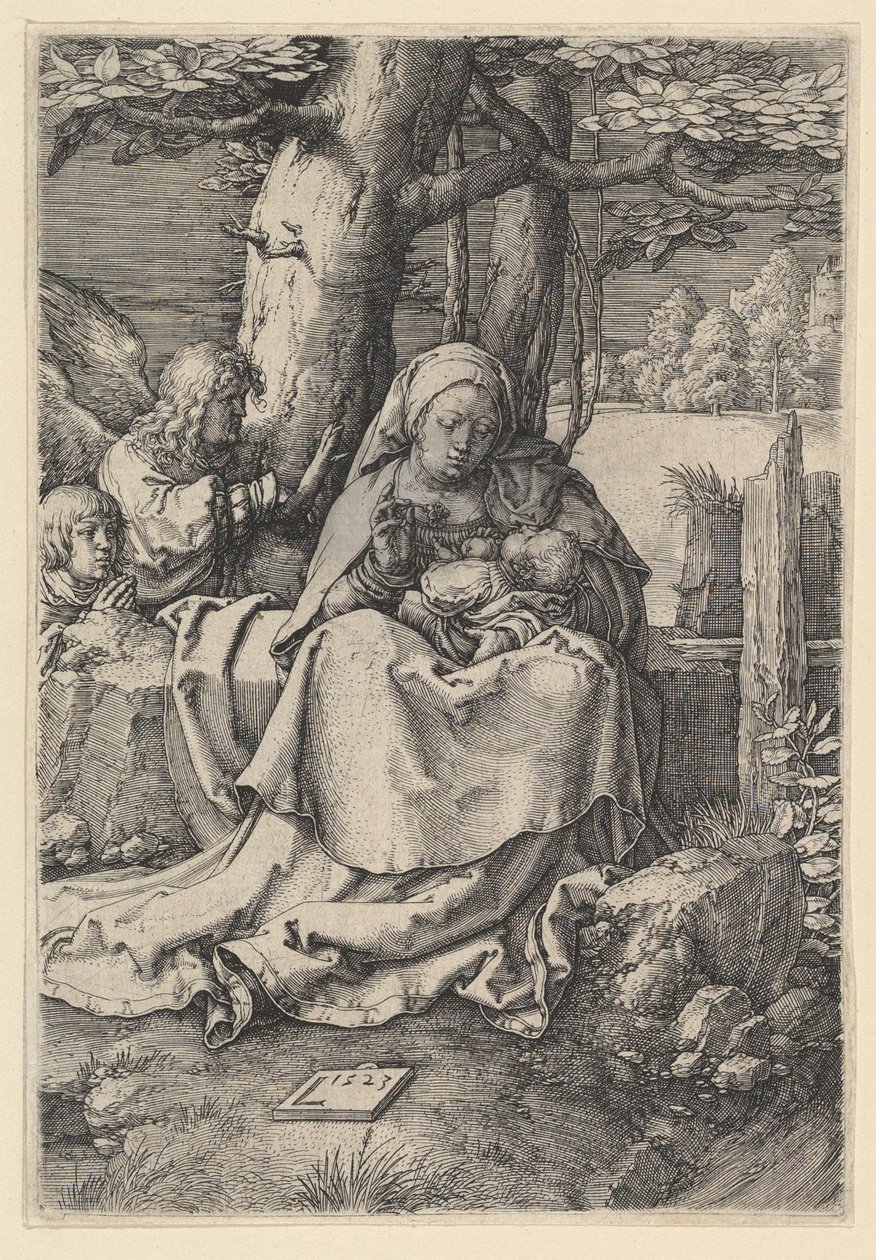 La Virgen y el Niño con dos ángeles, 1523 de Lucas van Leyden