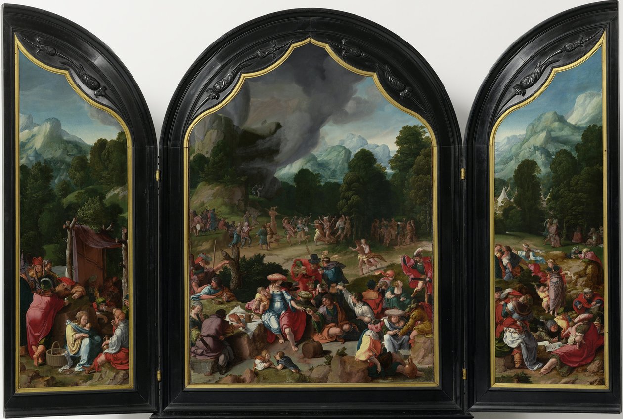 Tríptico con la adoración del becerro de oro de Lucas van Leyden