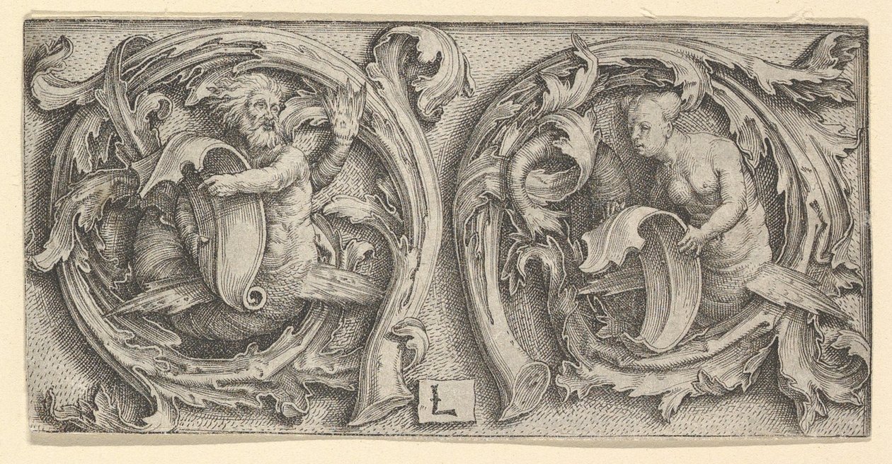 Tritón y Sirena en Zarcillos, ca. 1510 de Lucas van Leyden