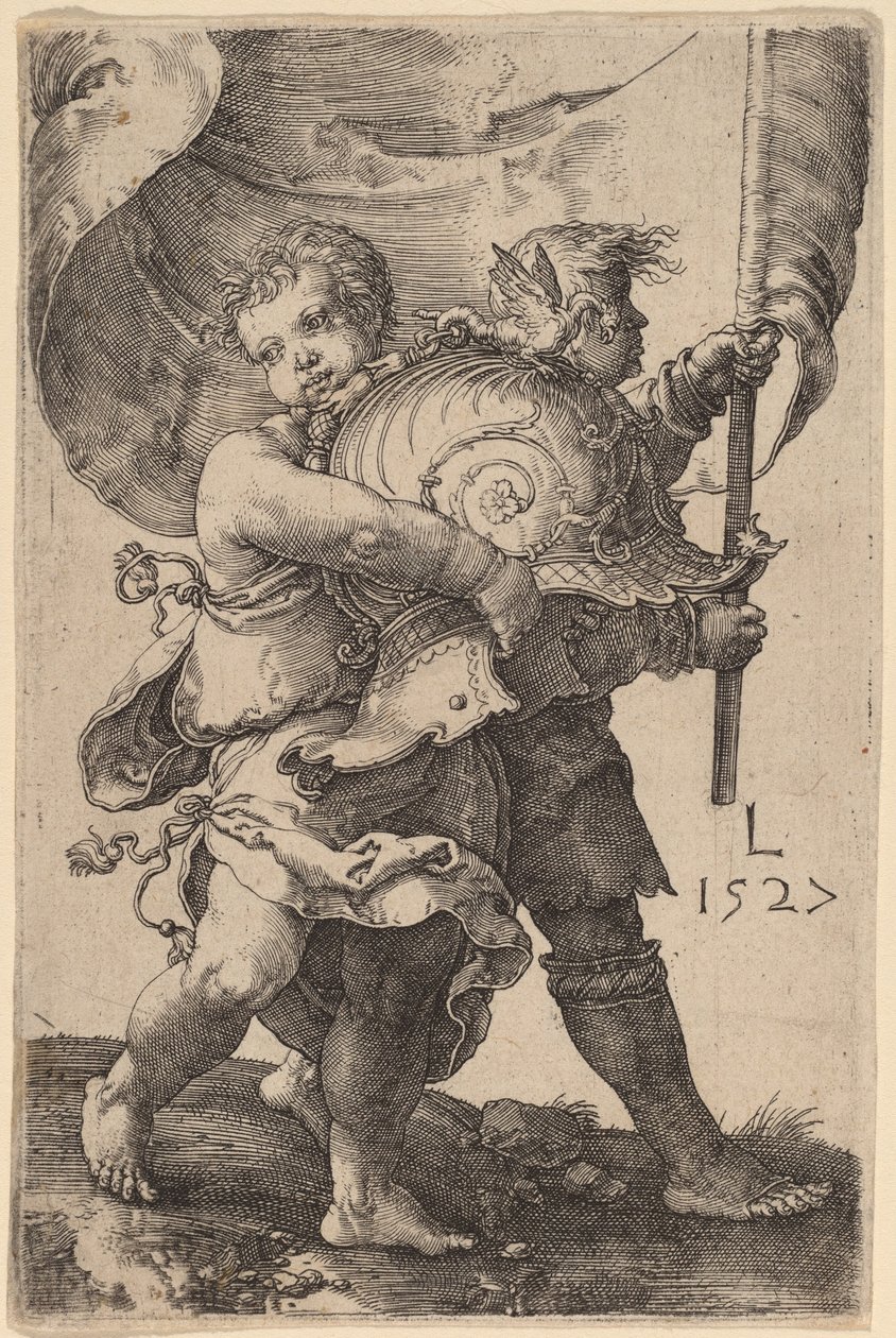 Dos Niños con un Casco y un Estandarte de Lucas van Leyden