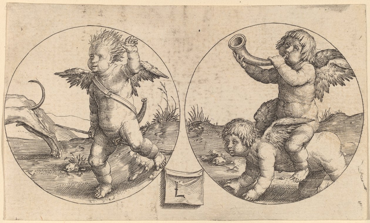 Dos cupidos en dos círculos de Lucas van Leyden