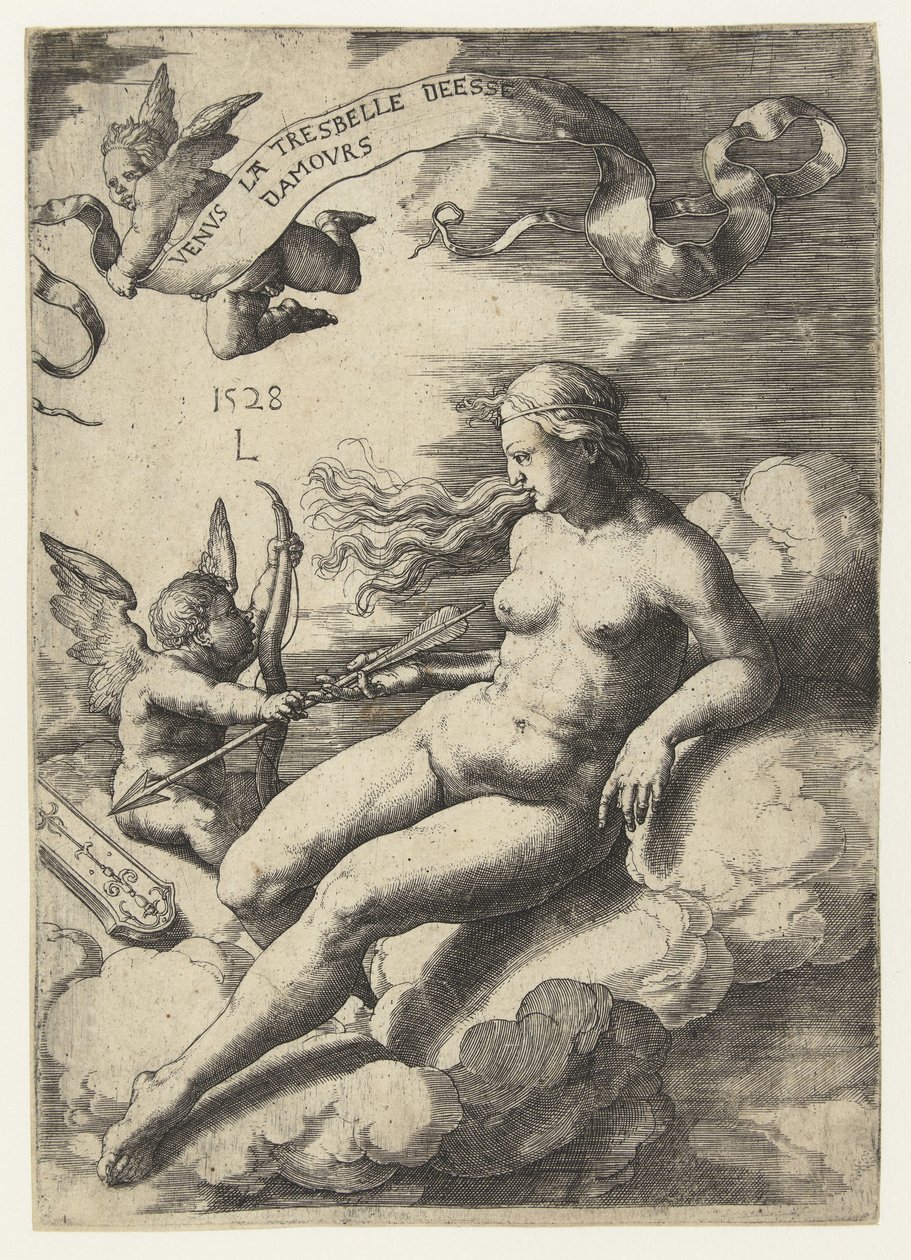Venus y Cupido Venus la tresbelle deese damours (título sobre el objeto) de Lucas van Leyden