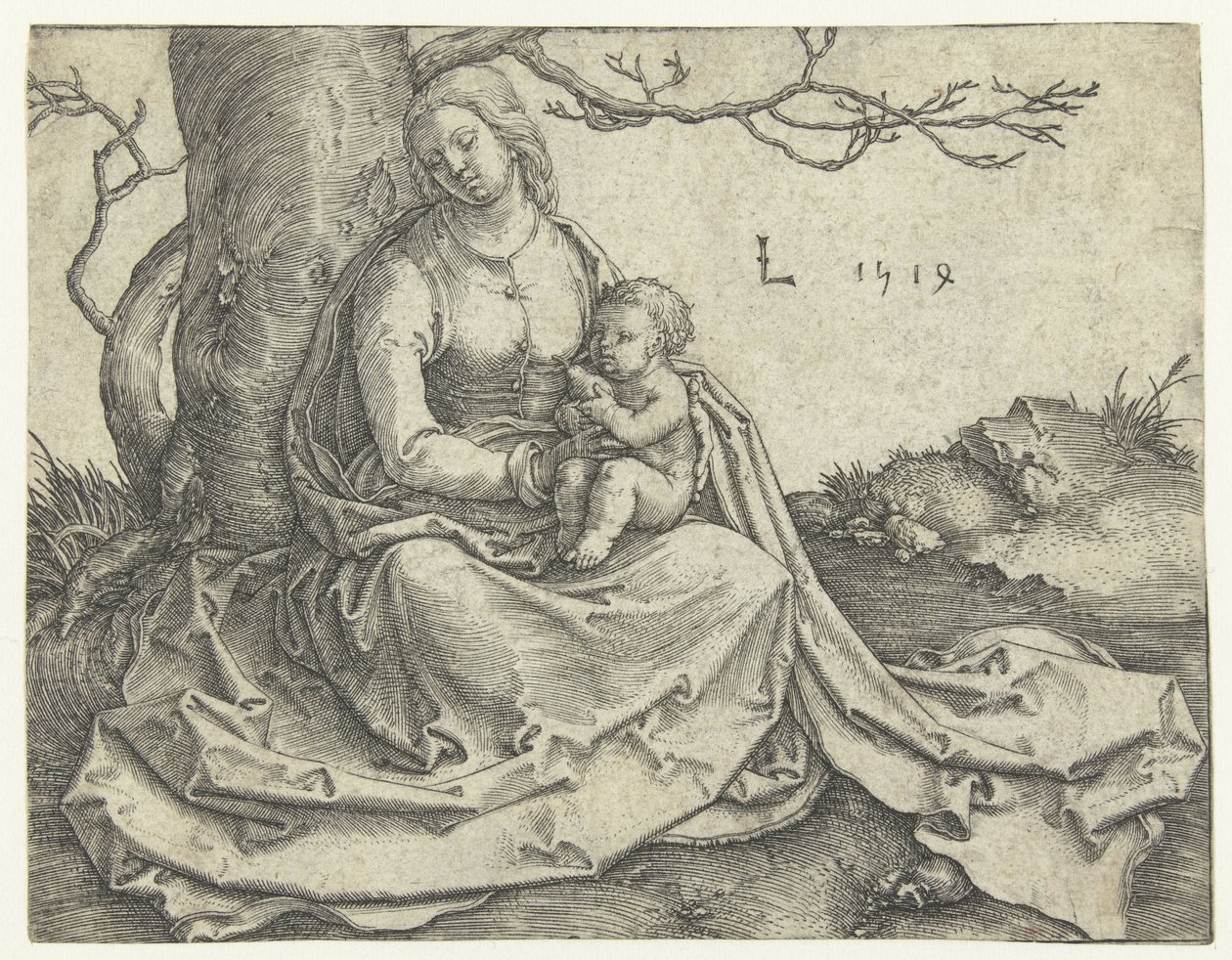 Virgen con el Niño sentada bajo un árbol de Lucas van Leyden